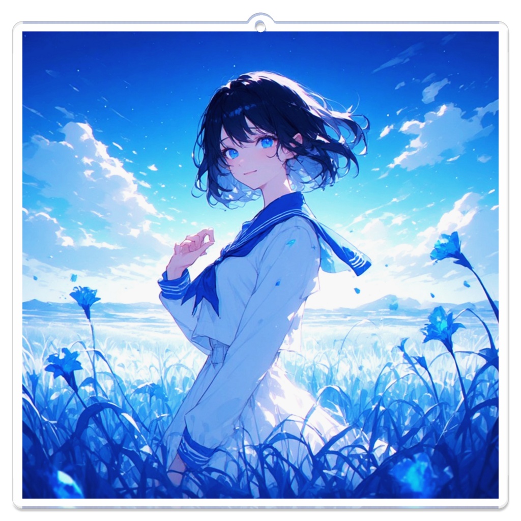 青い花畑に佇む青い瞳の少女 / アクリルキーホルダー