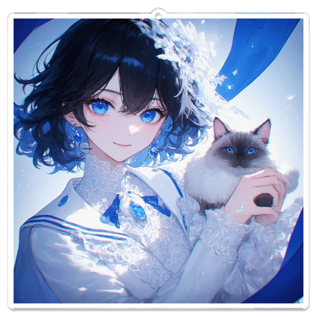 雪の結晶と猫を抱く青い瞳の少女 / アクリルキーホルダー