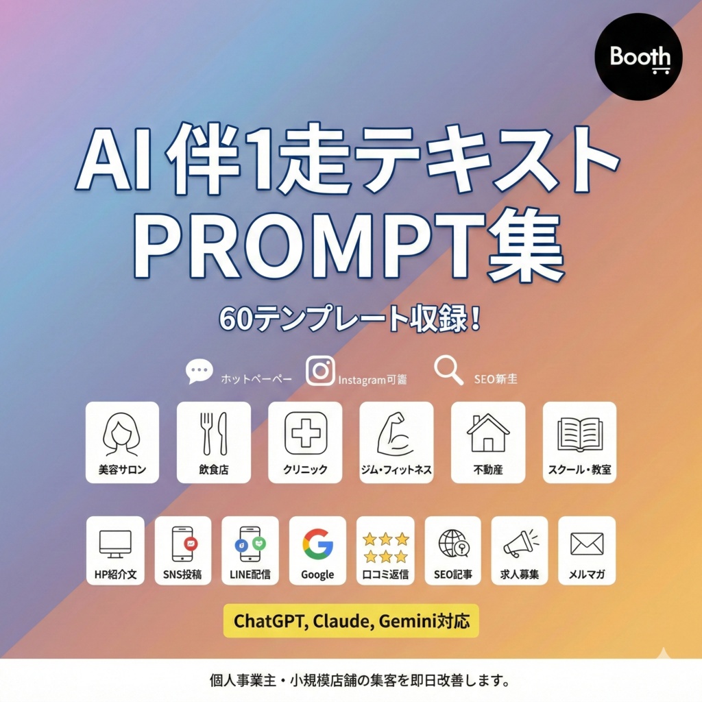 【ChatGPT】業種別 集客プロンプト集 60選｜美容/飲食/クリニック/ジム/不動産/スクール