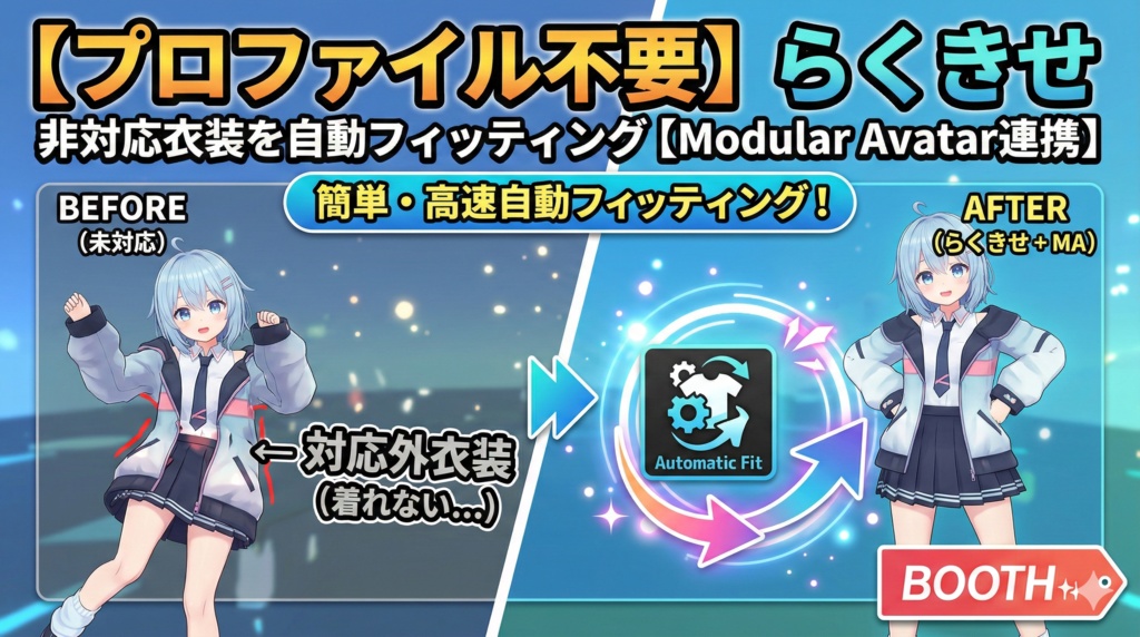【プロファイル不要】らくきせ - 非対応衣装を自動フィッティング【Modular Avatar連携】