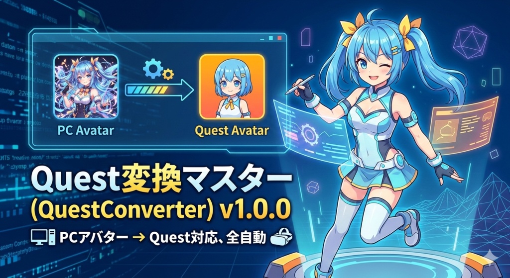 Quest変換マスター - PCアバターをQuest/Android対応に全自動変換【VRChat Blender】