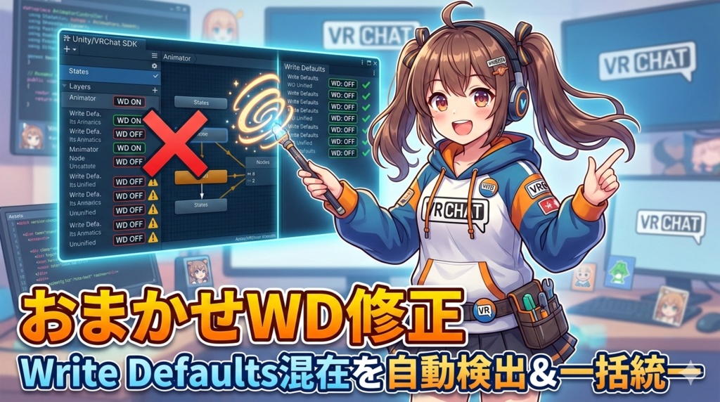 おまかせWD修正 - Write Defaults混在を自動検出＆一括統一【VRChat】