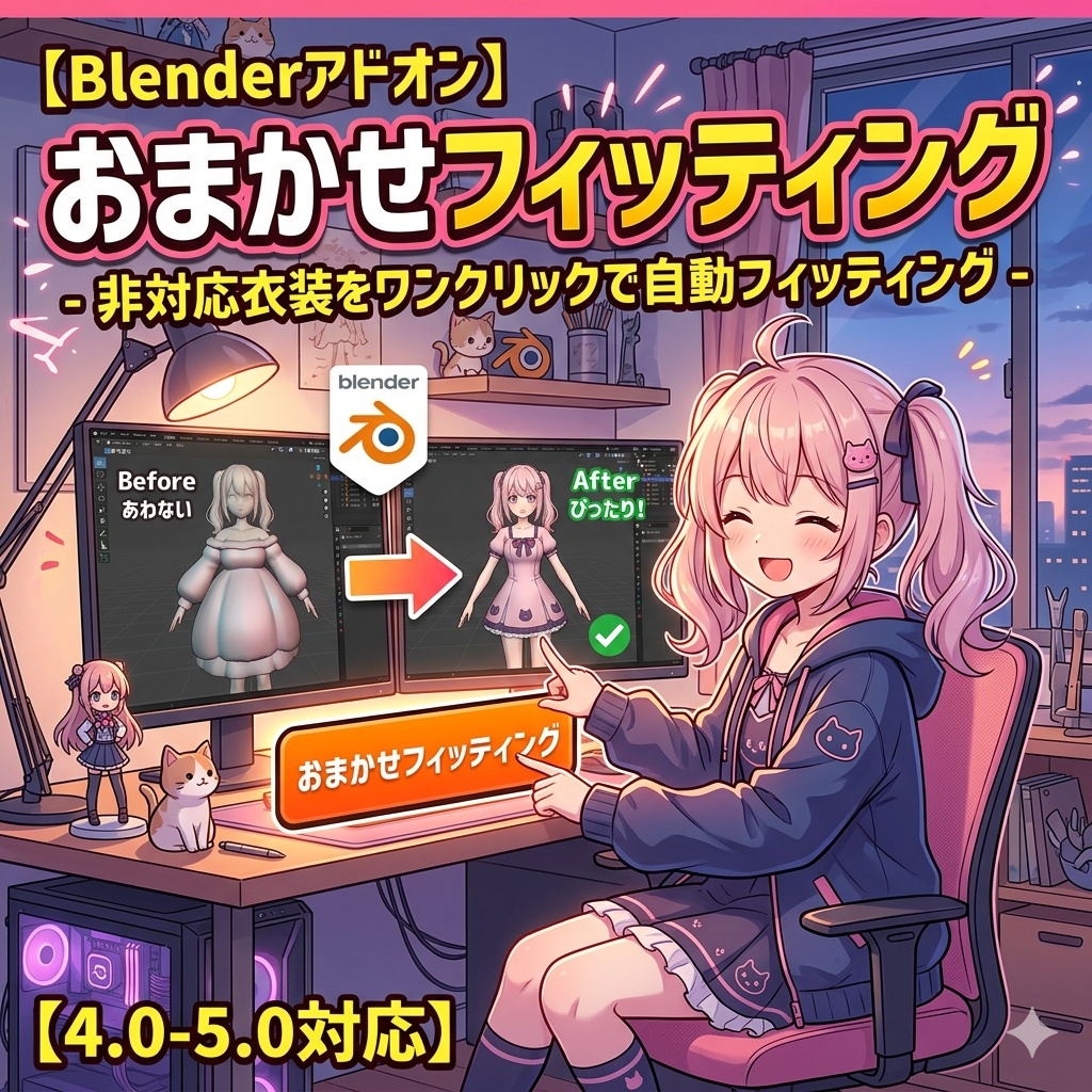 【Blenderアドオン】おまかせフィッティング - 非対応衣装をワンクリックで自動フィッティング【4.0-5.0対応】