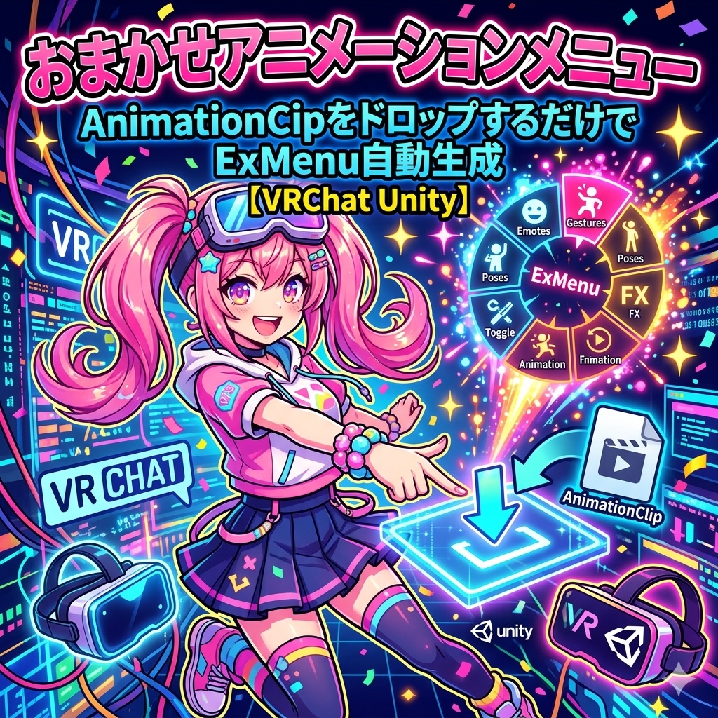 おまかせアニメーションメニュー - AnimationClipをドロップするだけでExMenu自動生成【VRChat Unity】
