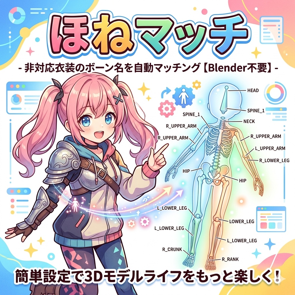 ほねマッチ - 非対応衣装のボーン名を自動マッチング【Blender不要】