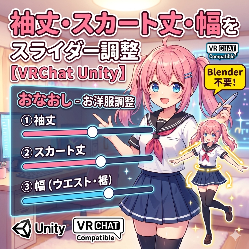 おなおし - 袖丈・スカート丈・幅をスライダー調整 Blender不要【VRChat Unity】