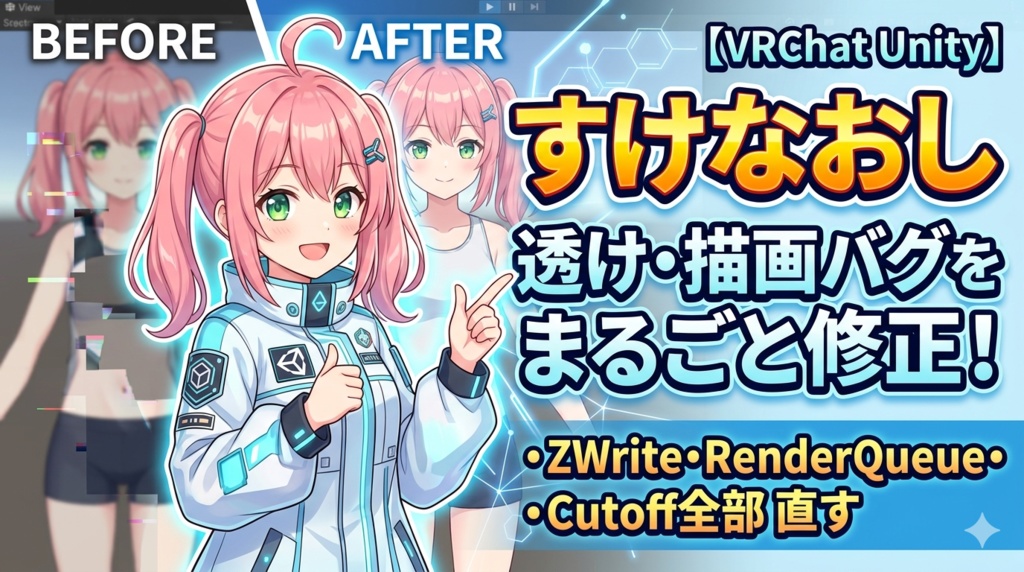 すけなおし - 透け・描画バグをまるごと修正!ZWrite・RenderQueue・Cutoff全部直す【VRChat Unity】