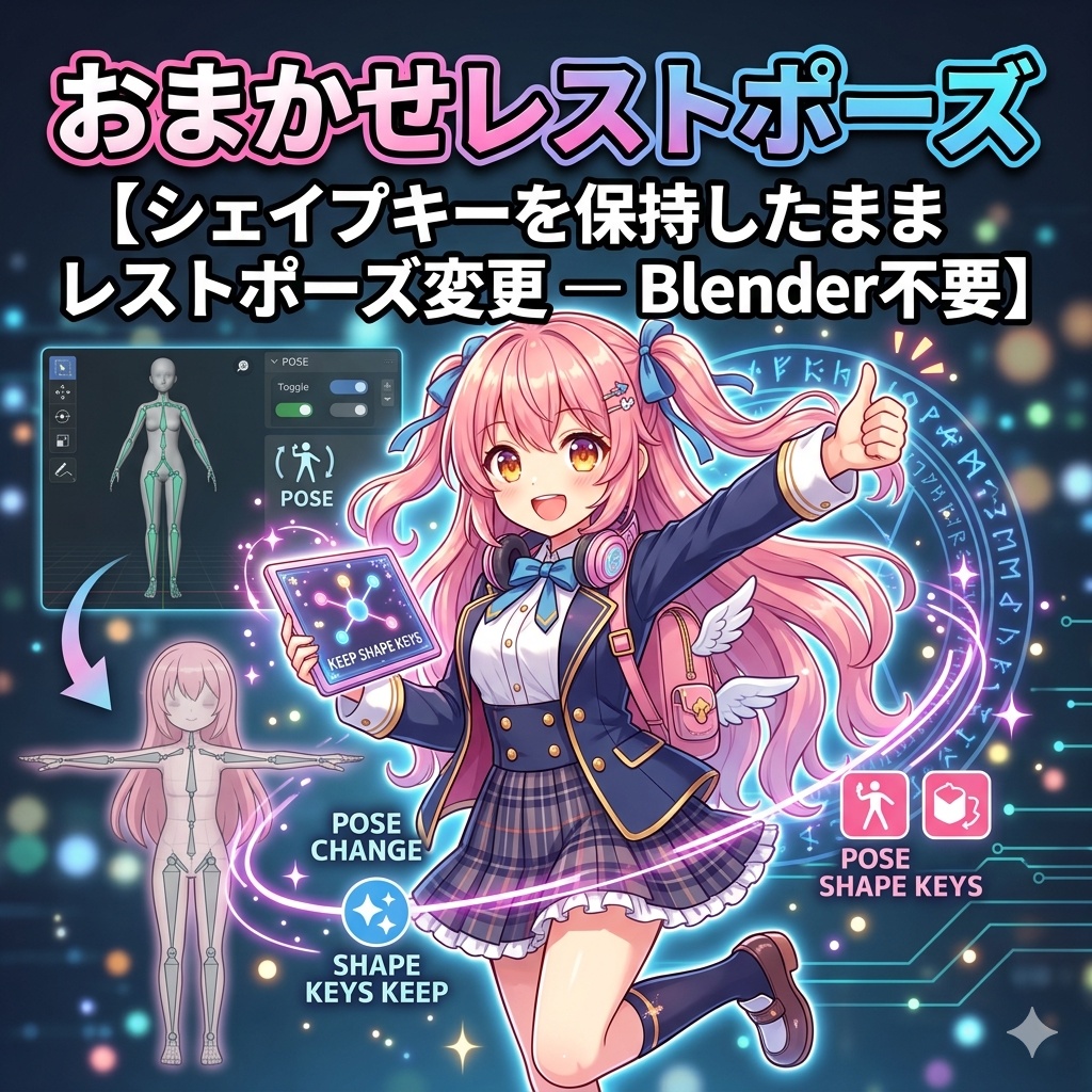 おまかせレストポーズ【シェイプキーを保持したままレストポーズ変更 — Blender不要】