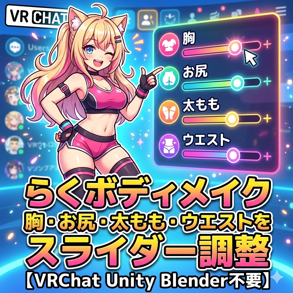 らくボディメイク - 胸・お尻・太もも・ウエストをスライダー調整【VRChat Unity Blender不要】