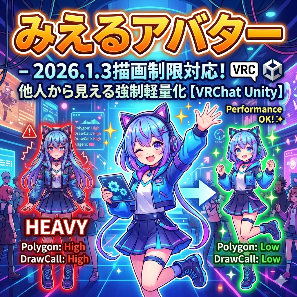 みえるアバター - 2026.1.3描画制限対応!他人から見える強制軽量化【VRChat Unity】