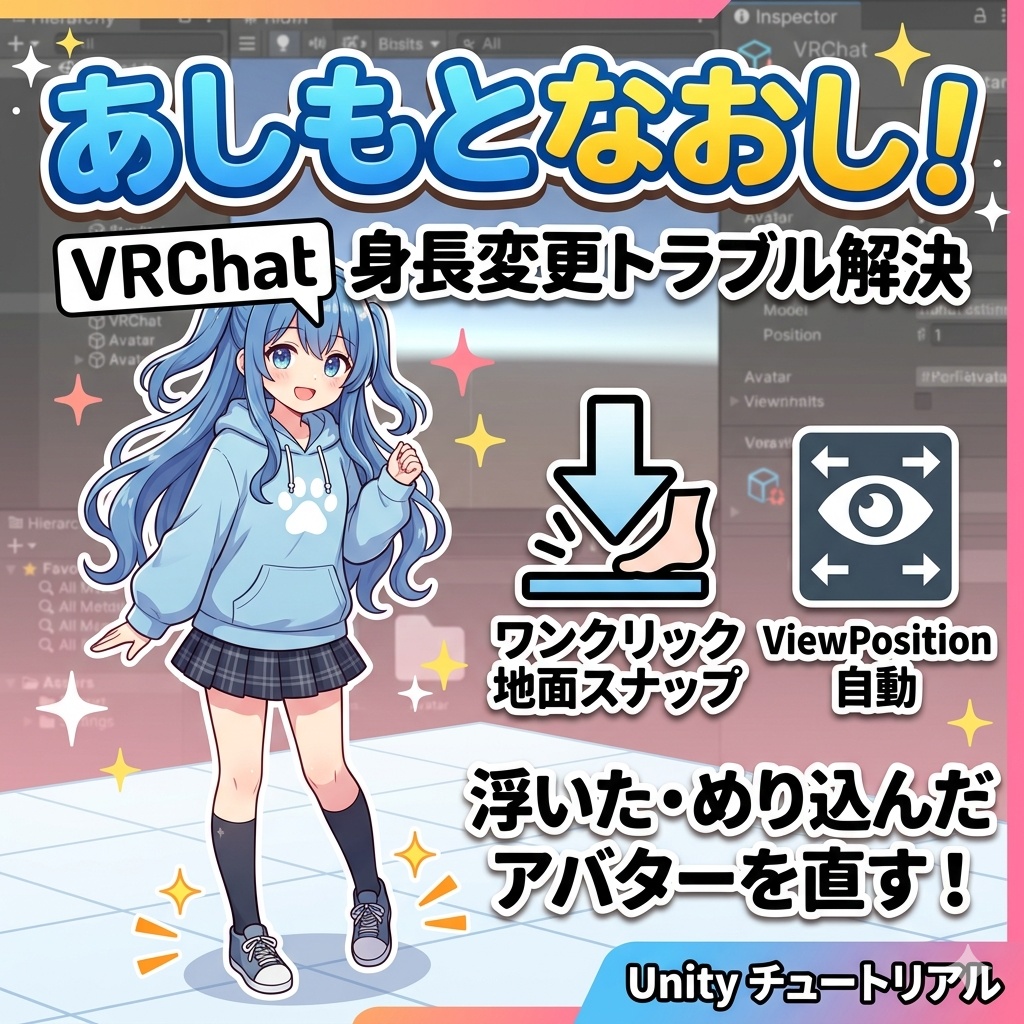 あしもとなおし - 身長変更で浮いた/めり込んだアバターをワンクリック地面スナップ+ViewPosition自動【VRChat Unity】