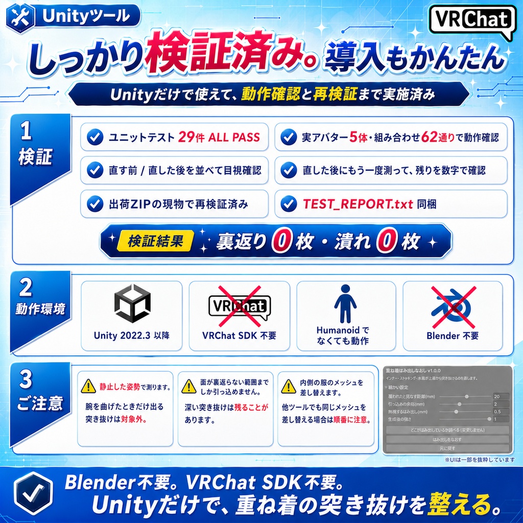 重ね着はみ出しなおし - インナー・ストッキング・水着が上着から突き抜けるのを直すUnityツール【VRChat】