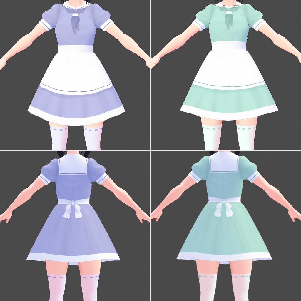 【無料】メイド風セーラーワンピ―スセット(VRoid)
