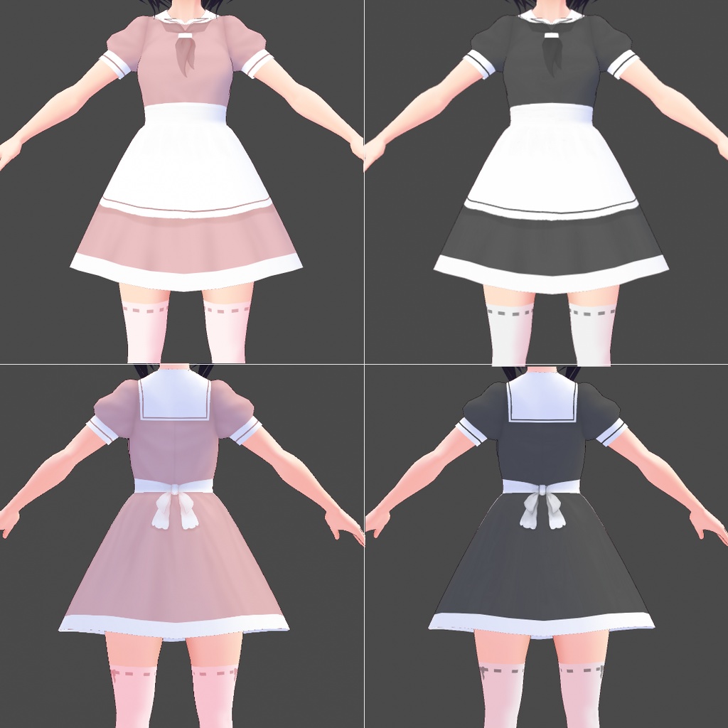 【無料】メイド風セーラーワンピ―スセット(VRoid)