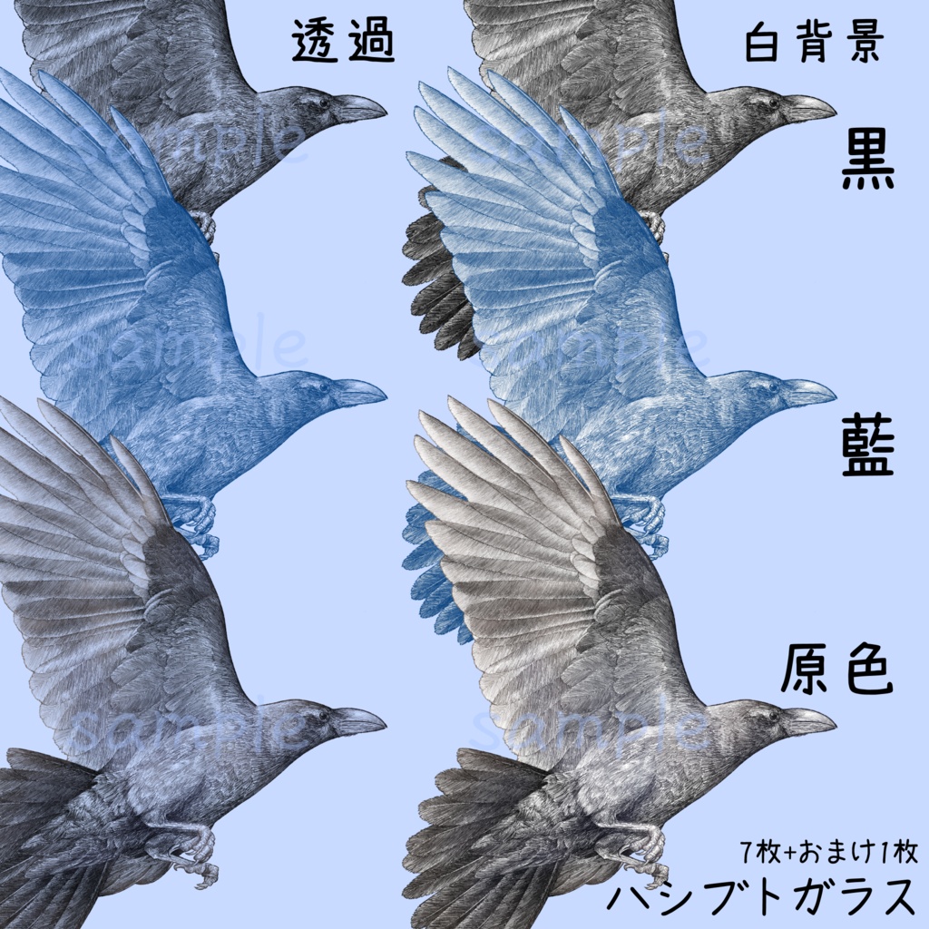 【ペン画 鳥素材】ツバメとカラス