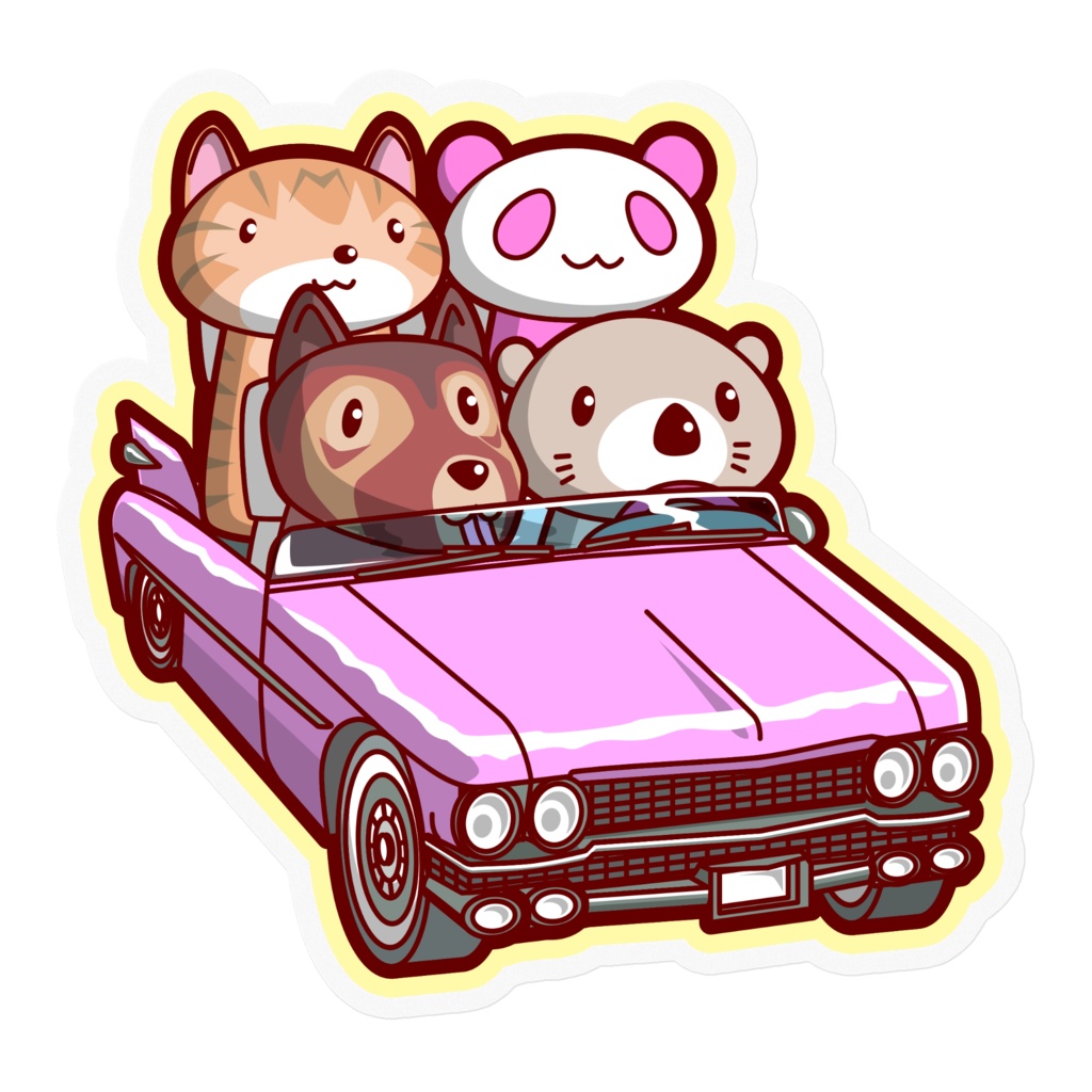 ピンクの車でドライブステッカー