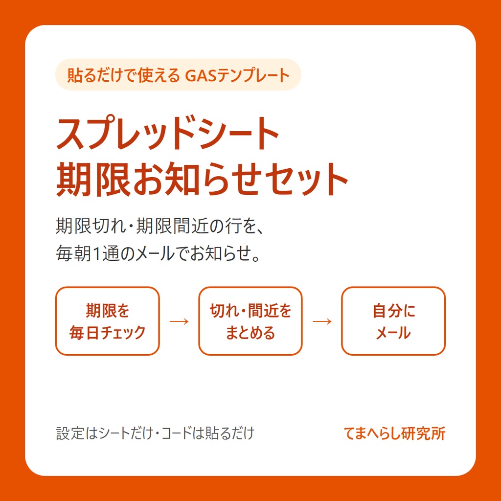 【貼るだけで使える】スプレッドシート期限お知らせセット ― 期限切れ・期限間近を毎朝メールで(GAS)