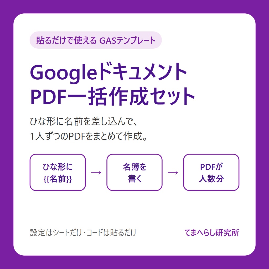 【貼るだけで使える】PDF一括作成セット ― ひな形ドキュメントから1人ずつの案内状・参加証PDFを作る（GAS）