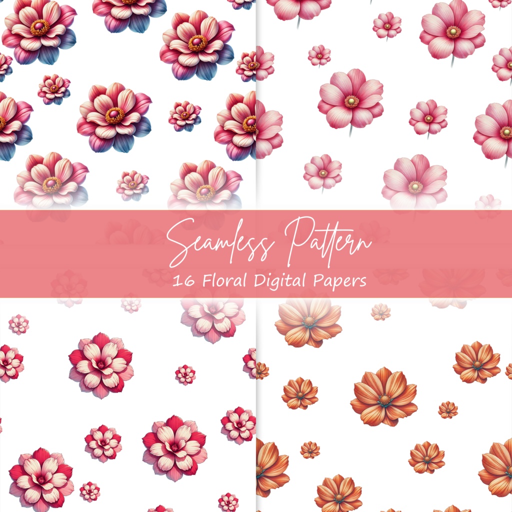 16 Floral Digital Paper Bundle, Seamless Patterns - Commercial use