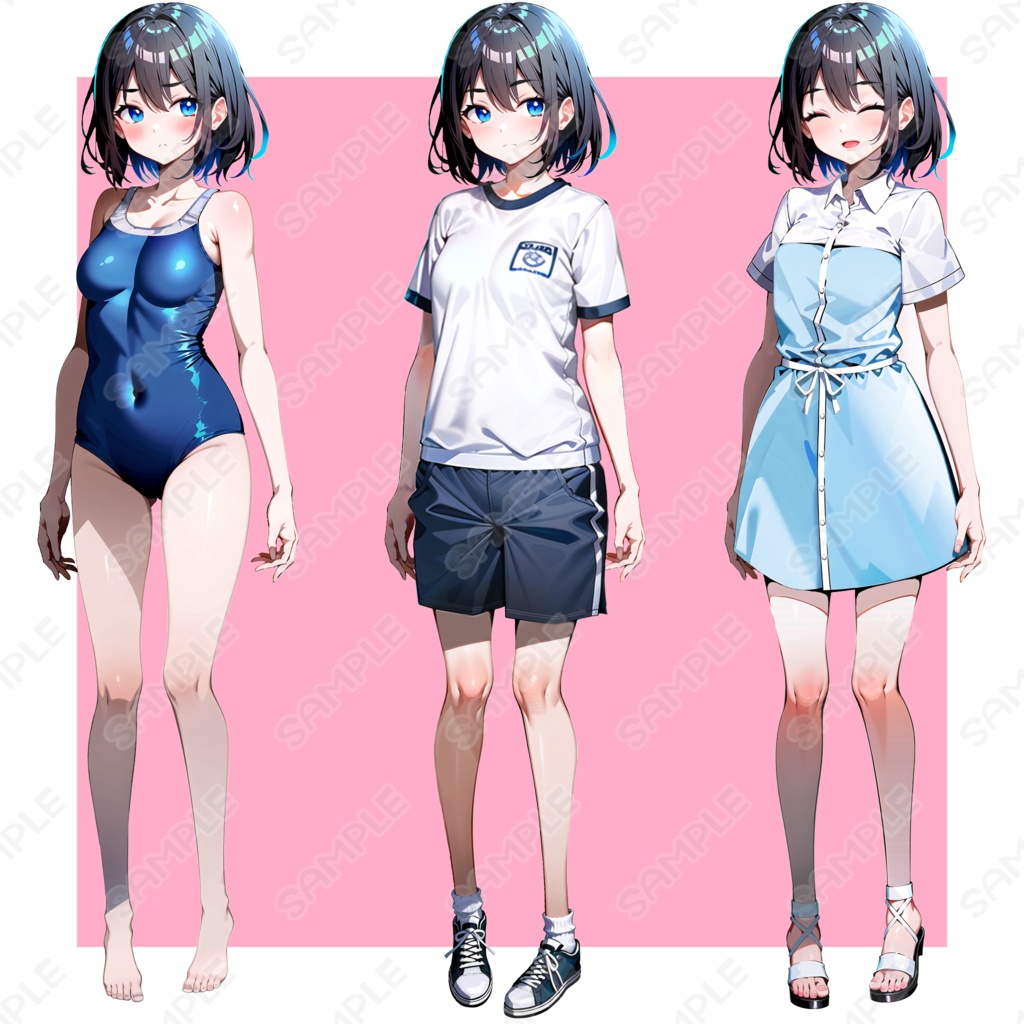 【立ち絵素材】 セーラー服少女_表情差分14種_服装差分3種