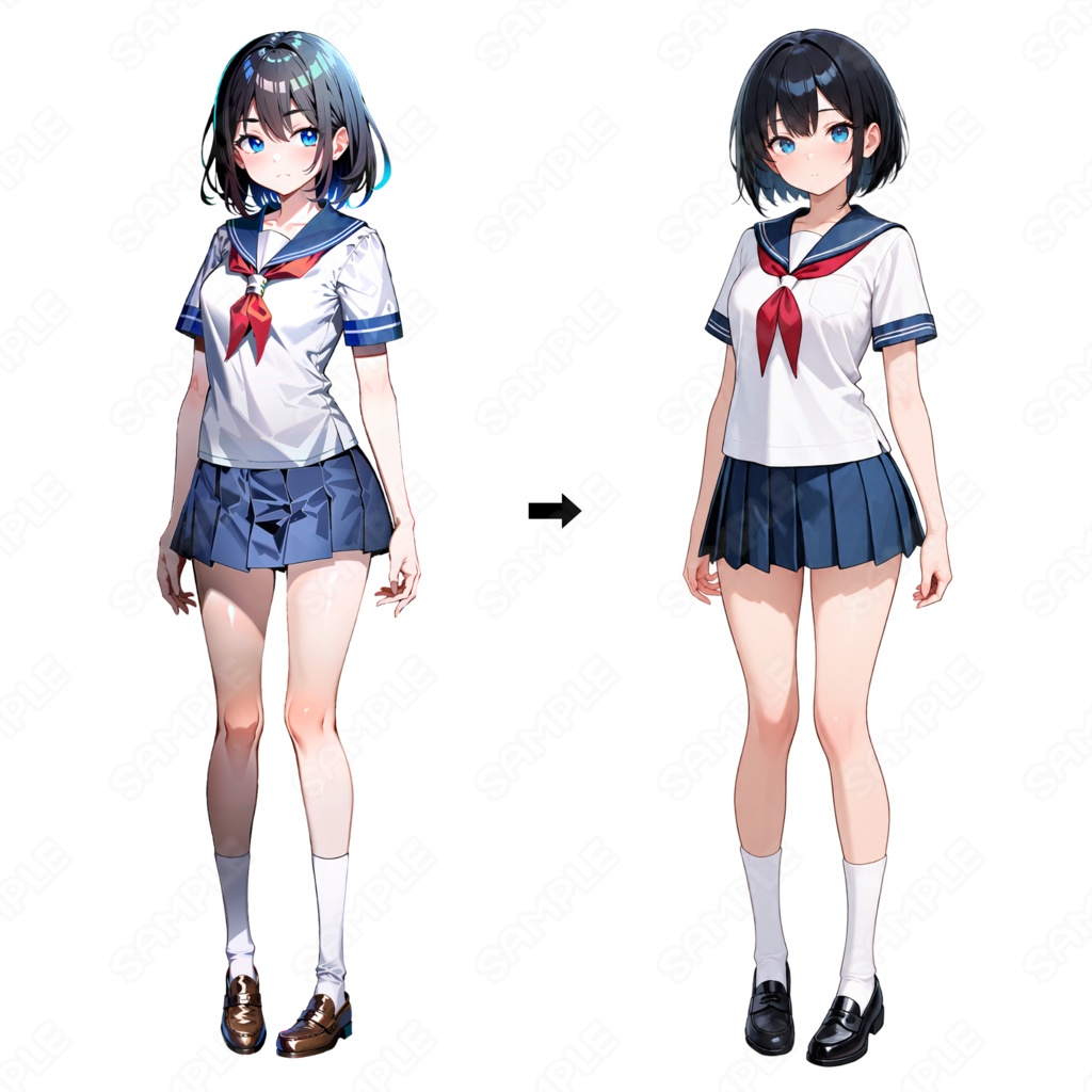 【立ち絵素材】 セーラー服少女re_表情差分21種