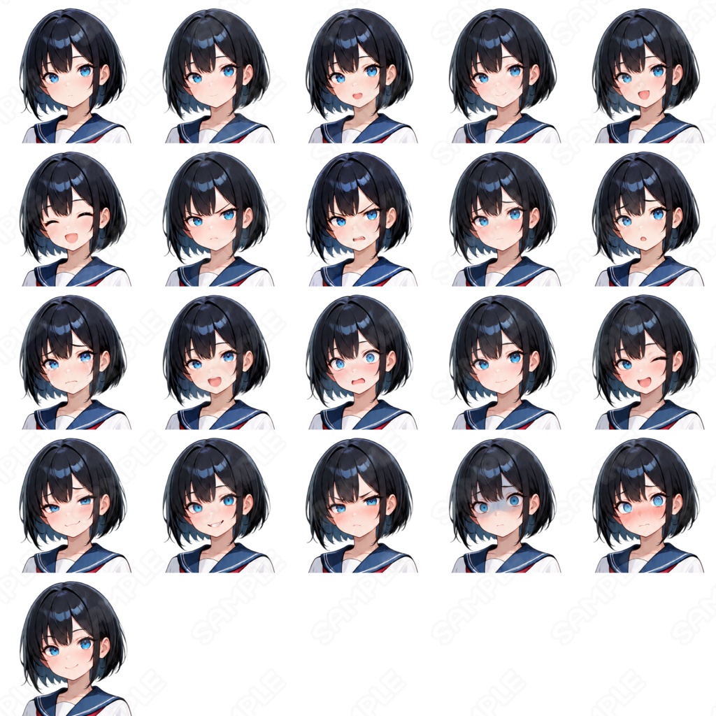 【立ち絵素材】 セーラー服少女re_表情差分21種