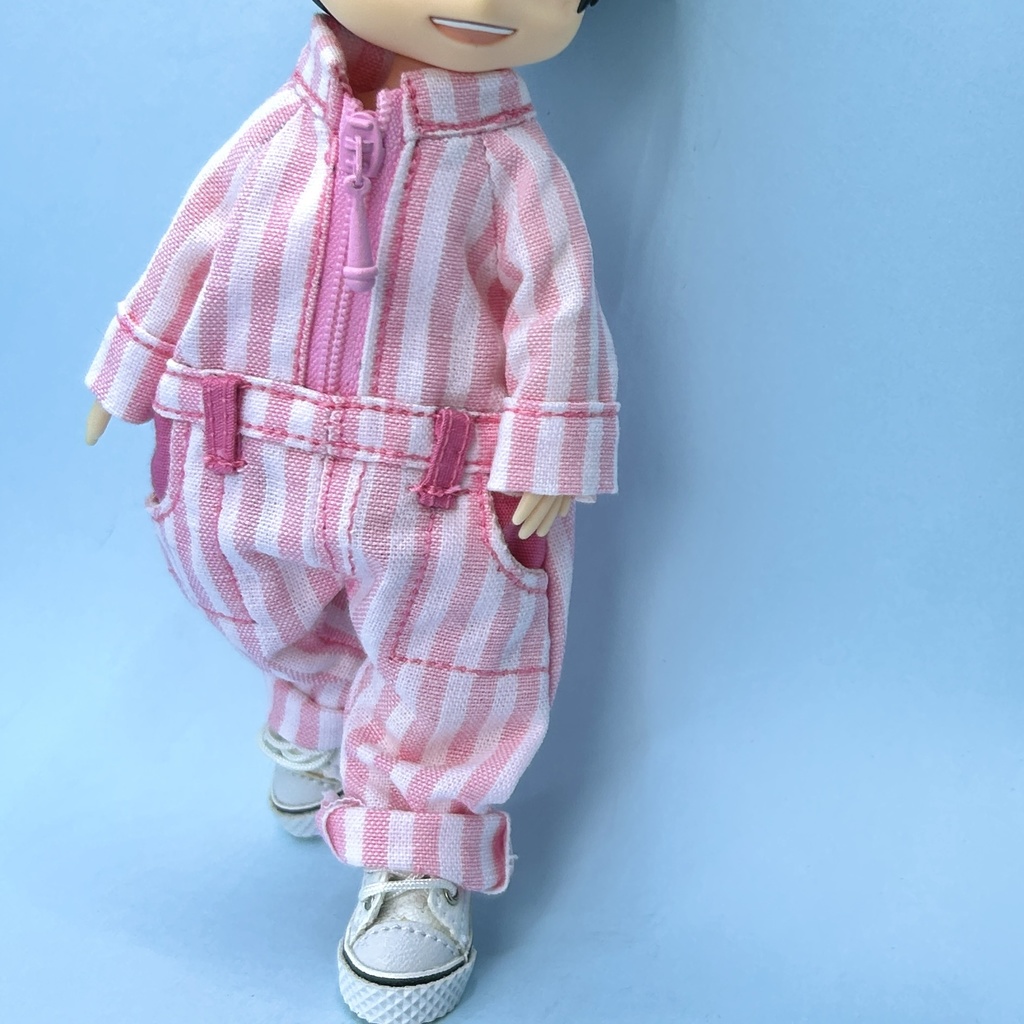 ストライブ柄のつなぎ(オビツ11身長調整・ピコドー10)