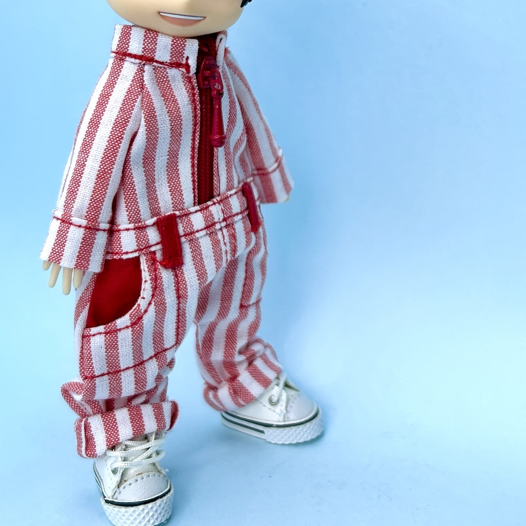 ストライブ柄のつなぎ(オビツ11身長調整・ピコドー10)