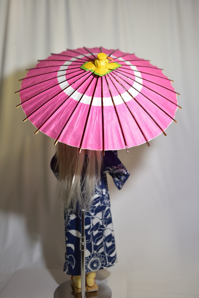 ドールサイズの和傘 1/3サイズ用蛇の目傘 ピンク色