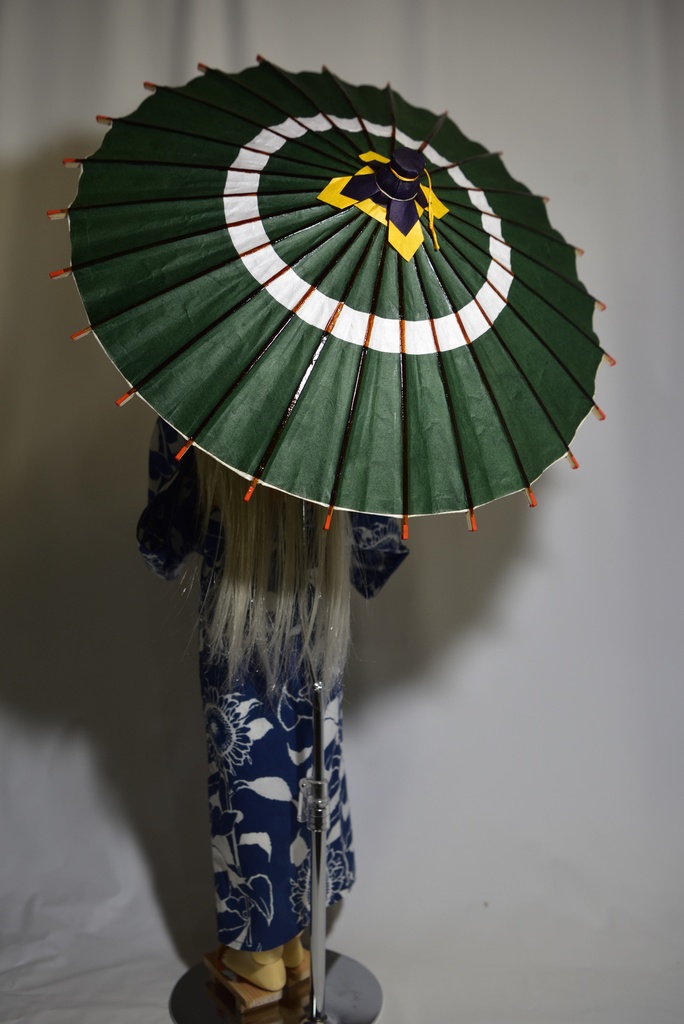 ドールサイズの和傘 1/3サイズ用蛇の目傘 深緑色