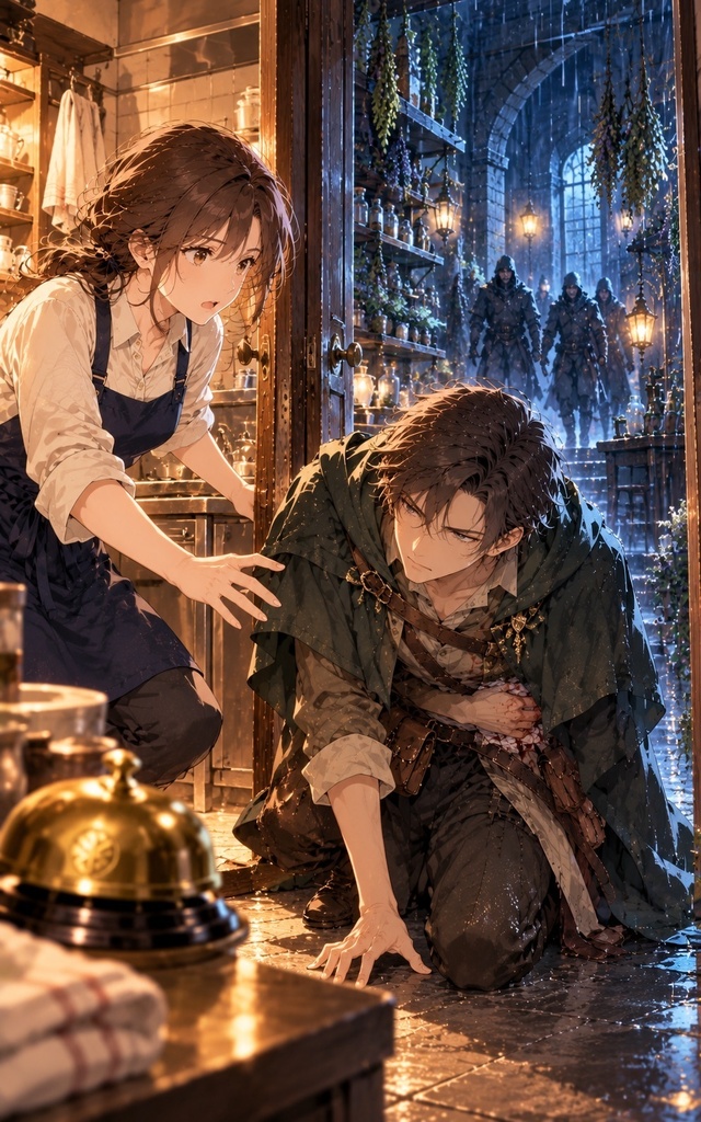 雨の夜、喫茶店の裏口から異世界の薬師が逃げ込んできました