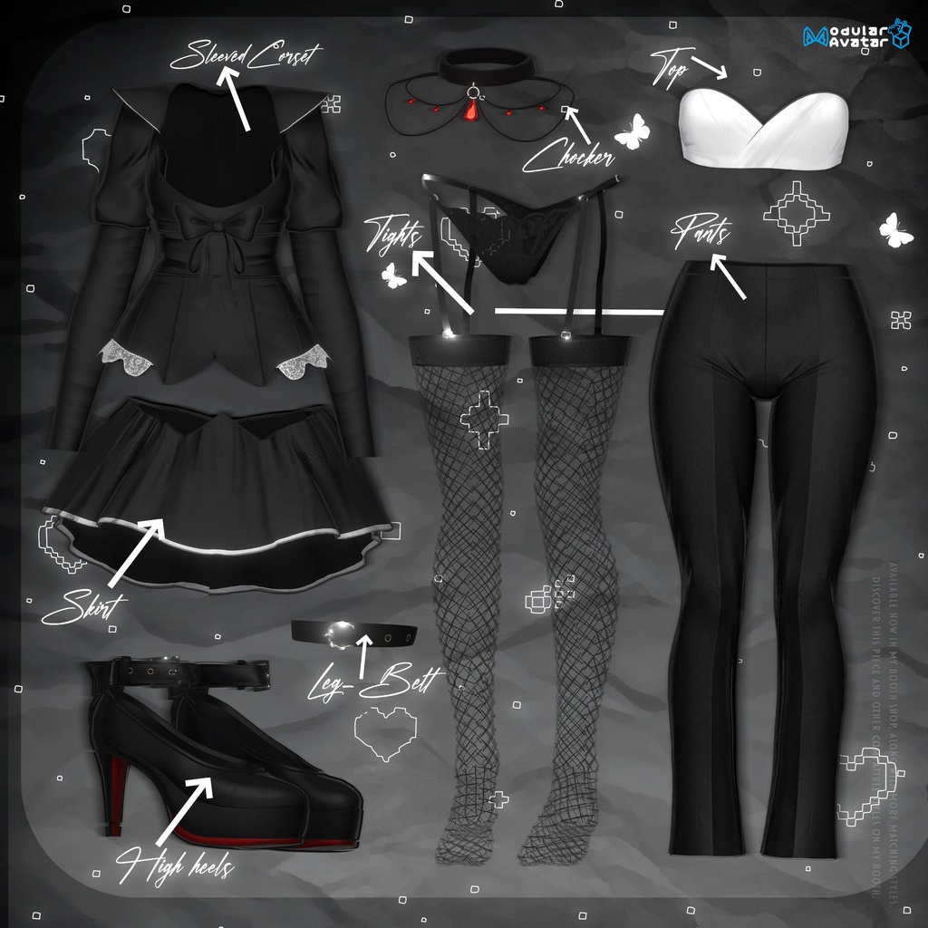 ๐ค๐ Gothic Boudoir โ VRChat Outfit for 6 Avatars๏ฝใดใทใใฏใใผใใฏใผใซ๏ผ6ไฝใขใใฟใผๅฏพๅฟ๏ผ๐ ๐งท