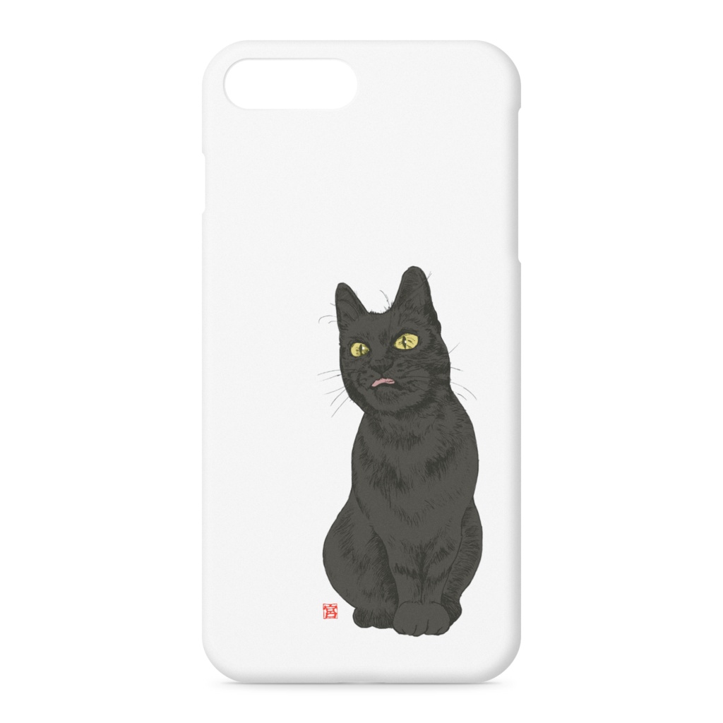 ベロ忘れ猫iPhoneケース（黒猫・小）