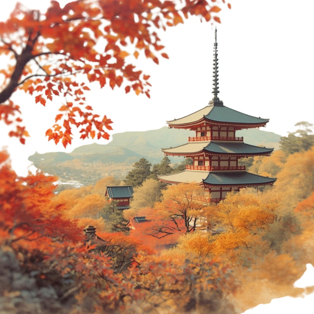 京都の伝統と風情がモチーフの、水彩画のクリップアート素材 PNG9セット