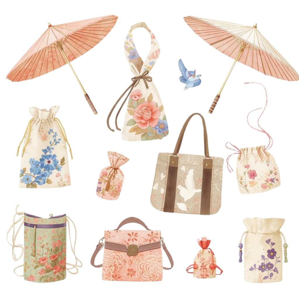 京都の伝統と風情がモチーフの、水彩画のクリップアート素材 PNG9セット