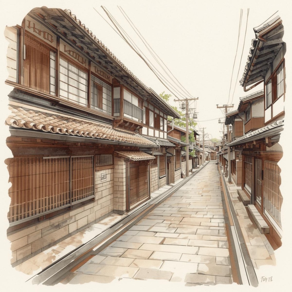 京都の伝統と風情がモチーフの、水彩画のクリップアート素材 PNG9セット