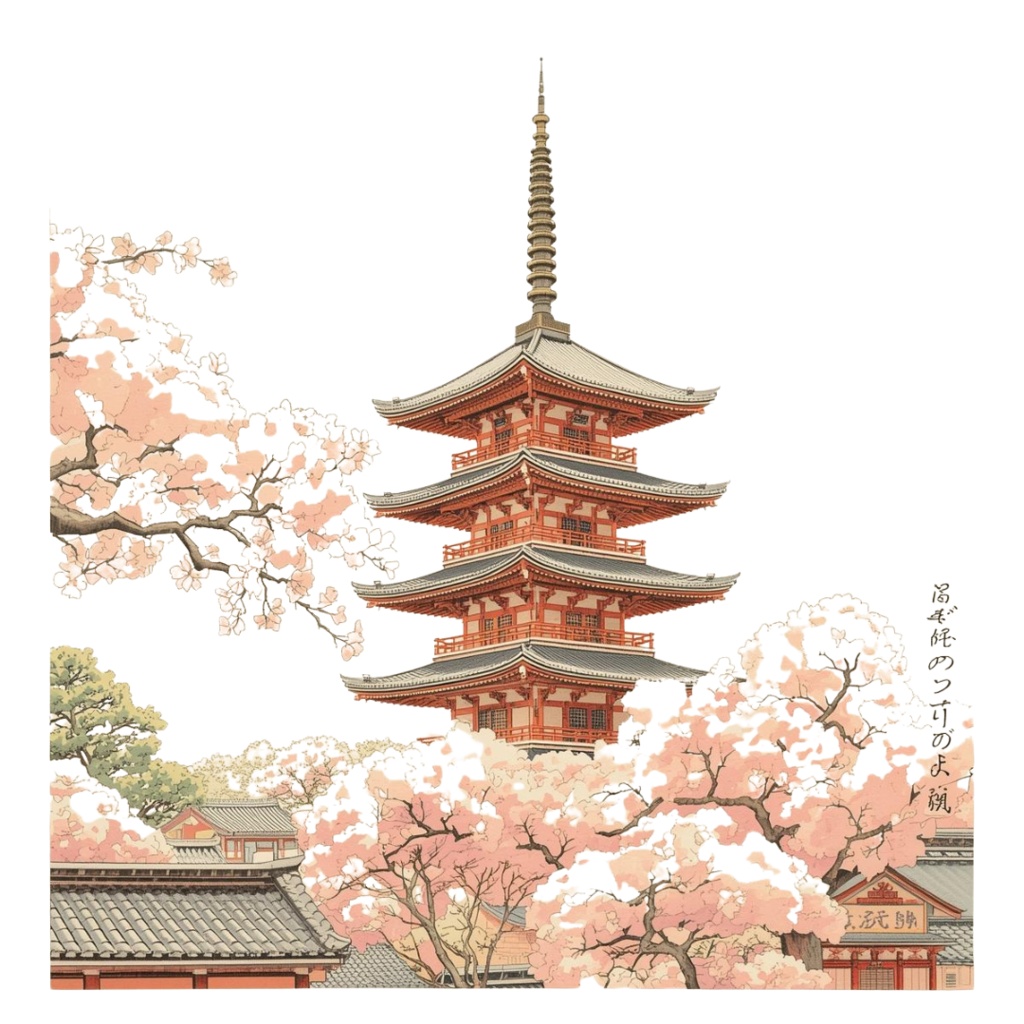 京都の伝統と風情がモチーフの、水彩画のクリップアート素材 PNG9セット