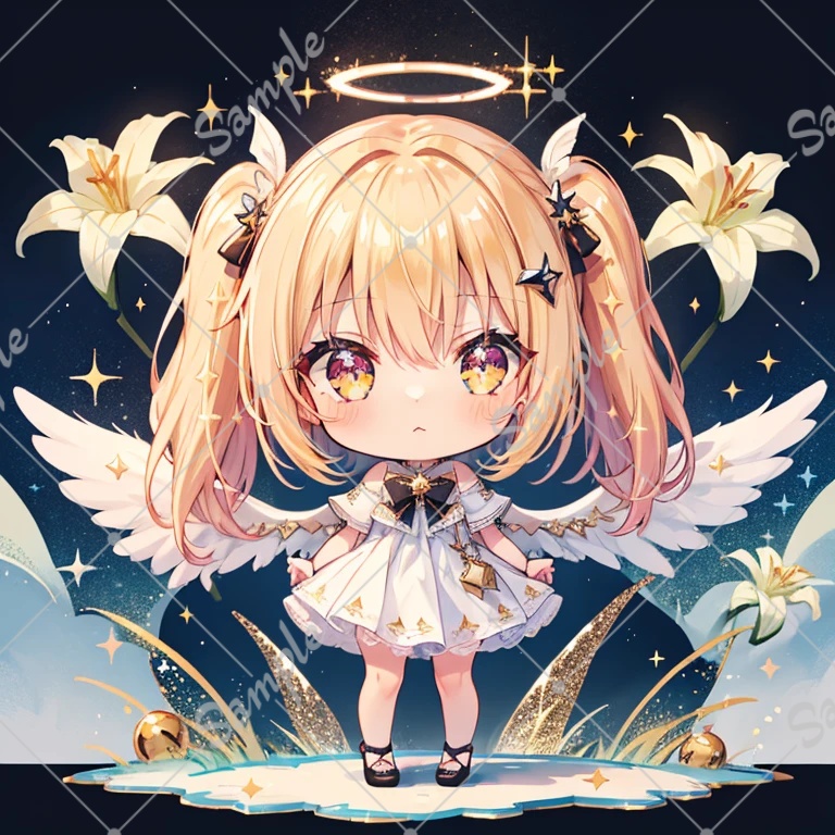 AI生成ちびキャラアイコン 天使とユリの花