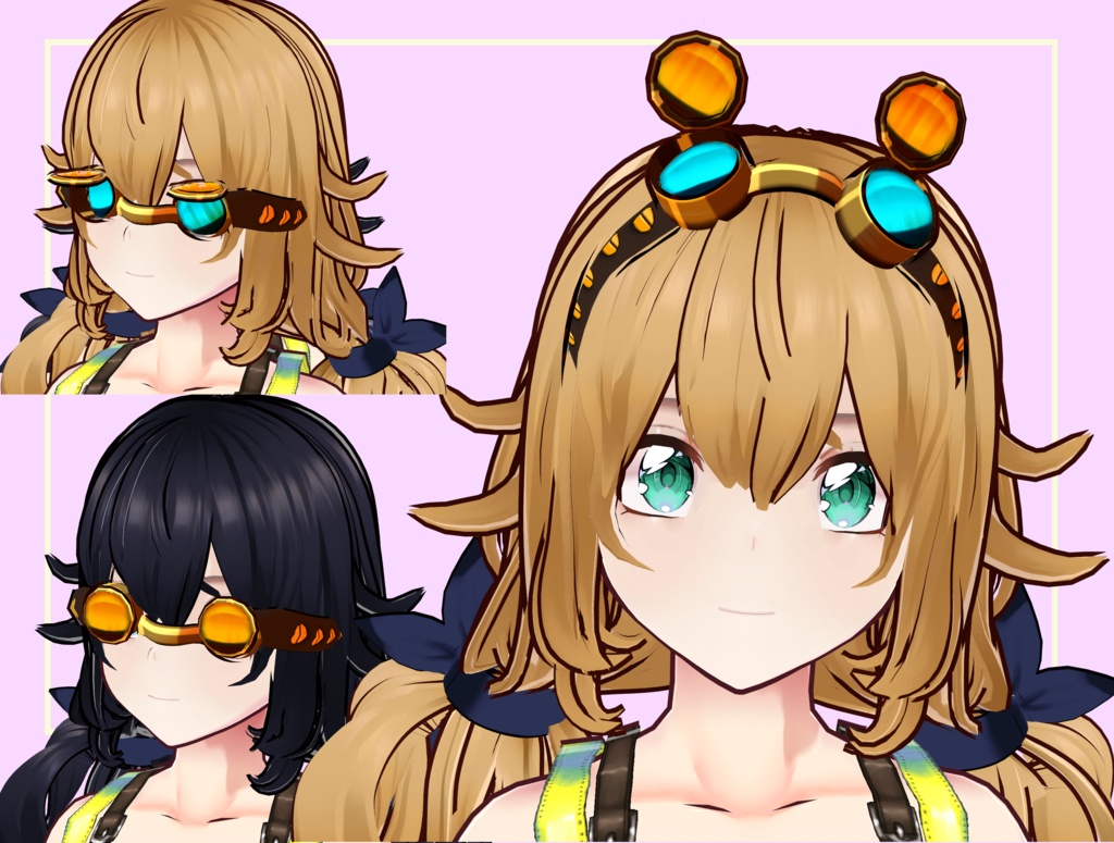 【VRoid】3-in-1 Steampunk Goggles Pack (Ahoge) / スチームパンクゴーグルセット