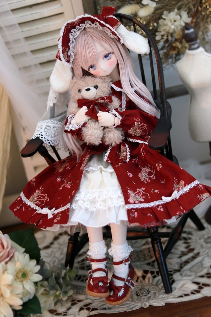 フラワーバスケットワンピースセット(レッド)