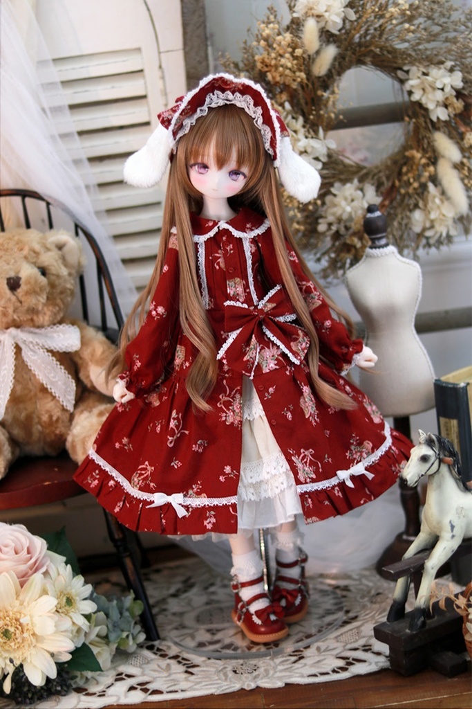 フラワーバスケットワンピースセット(レッド)