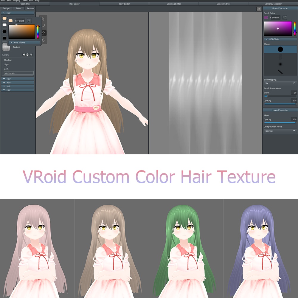 (V2.update) VRoid Custom Color Hair Texture