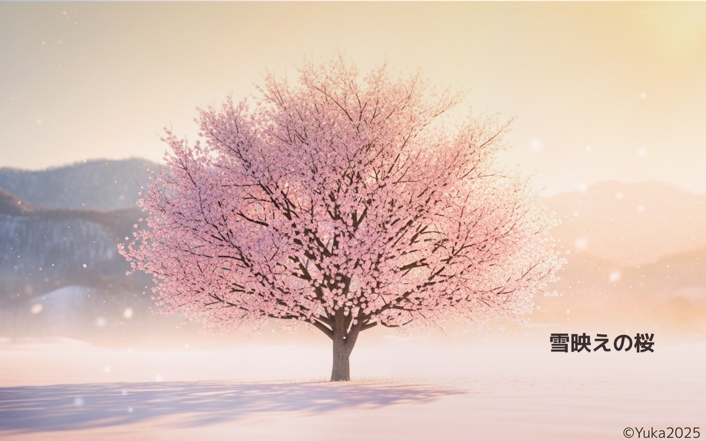 雪映えの桜 – 幻想風景アート（AI生成）