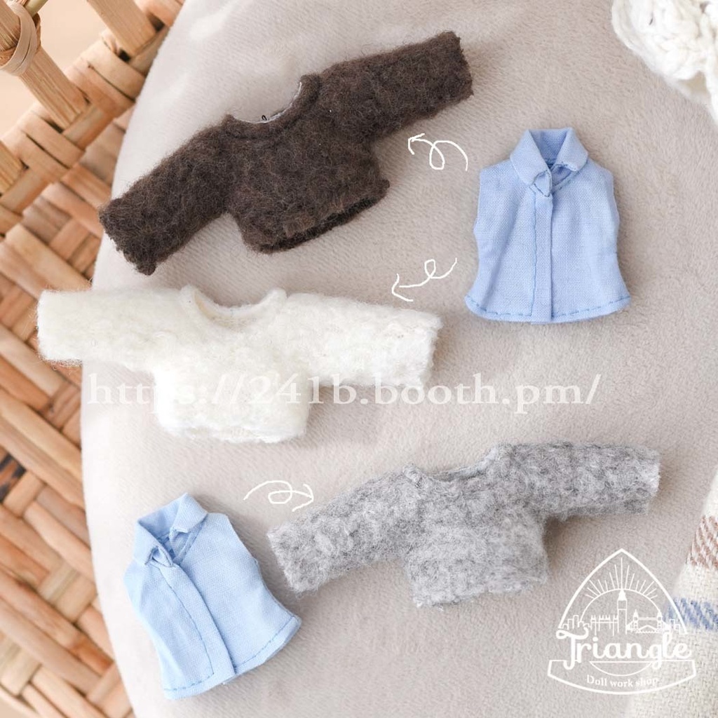 ウールニット+スリーブレスシャツ