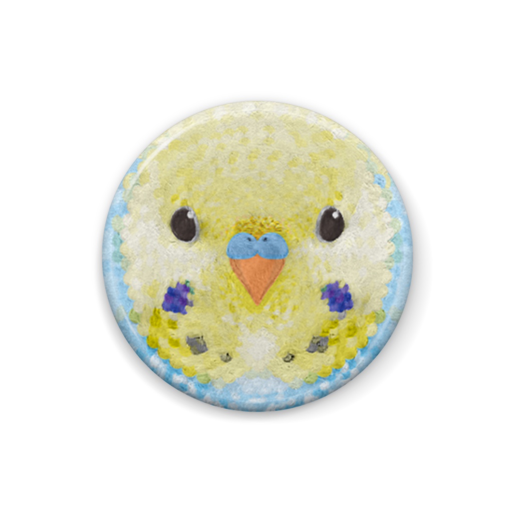 セキセイインコ、パステルレインボー、オス【まるい鳥の缶バッチ】