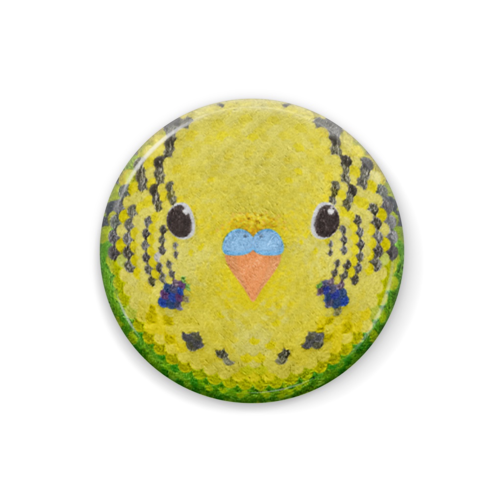 セキセイインコ、ノーマル、オス【まるい鳥の顔の缶バッチ】