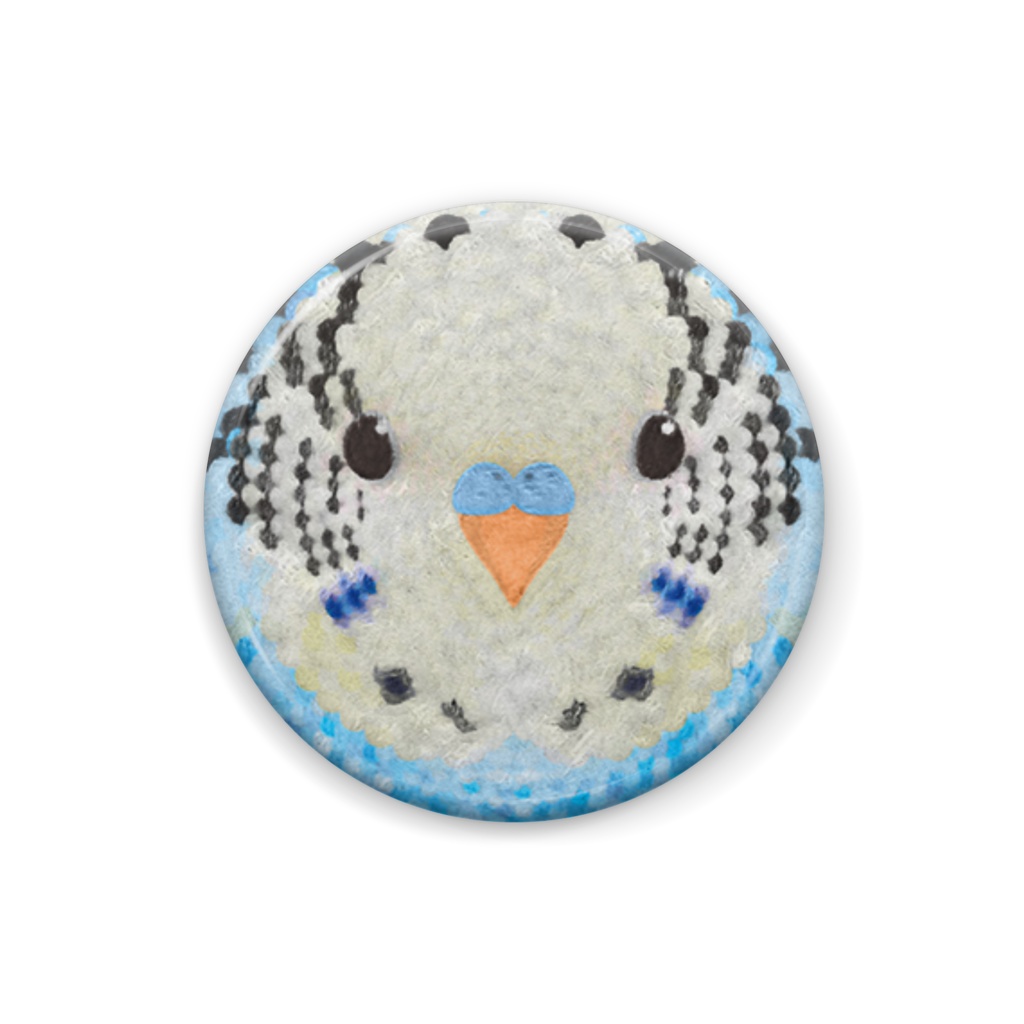 セキセイインコ、ノーマルブルー、オス【まるい鳥の顔の缶バッチ】