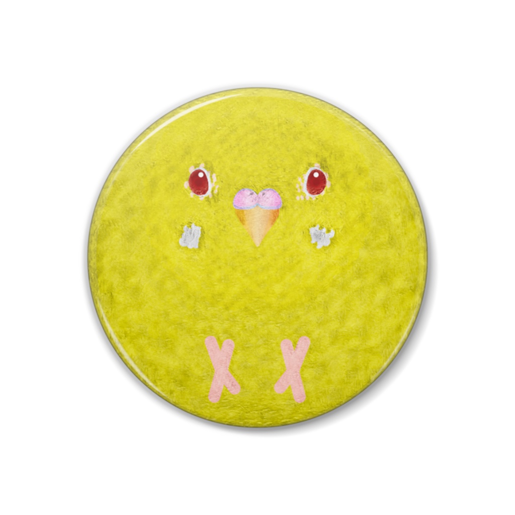 セキセイインコ、ルチノー、オス【まるい鳥の缶バッチ】