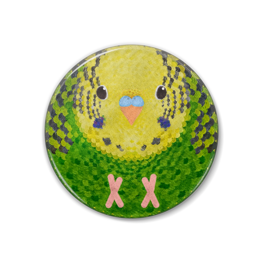 セキセイインコ、ノーマル、オス【まるい鳥の缶バッチ】