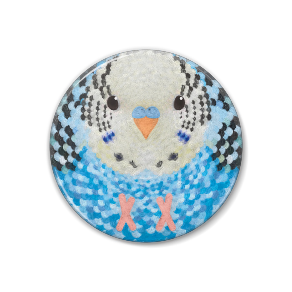セキセイインコ、ノーマルブルー、オス【まるい鳥の缶バッチ】